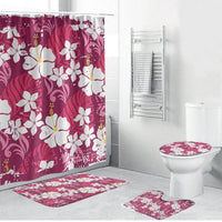 Pink Hawaiian Hibiscus Monstera Bathroom Set Grunge Stylized LT01 Bathroom Set (4 pcs) Pink - Polynesian Pride