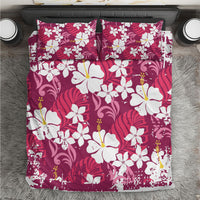 Pink Hawaiian Hibiscus Monstera Bedding Set Grunge Stylized