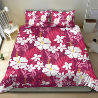 Pink Hawaiian Hibiscus Monstera Bedding Set Grunge Stylized