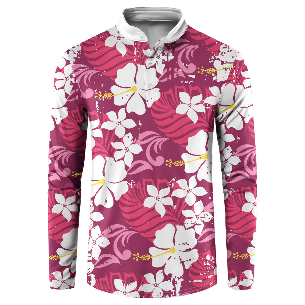 Pink Hawaiian Hibiscus Monstera Button Sweatshirt Grunge Stylized