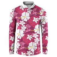 Pink Hawaiian Hibiscus Monstera Button Sweatshirt Grunge Stylized LT01 Pink - Polynesian Pride