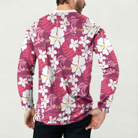 Pink Hawaiian Hibiscus Monstera Button Sweatshirt Grunge Stylized LT01 - Polynesian Pride