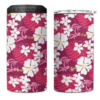 Pink Hawaiian Hibiscus Monstera 4 in 1 Can Cooler Tumbler Grunge Stylized LT01 One Size: 16 oz Pink - Polynesian Pride