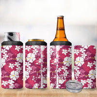 Pink Hawaiian Hibiscus Monstera 4 in 1 Can Cooler Tumbler Grunge Stylized LT01 - Polynesian Pride