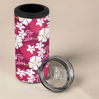 Pink Hawaiian Hibiscus Monstera 4 in 1 Can Cooler Tumbler Grunge Stylized LT01 - Polynesian Pride