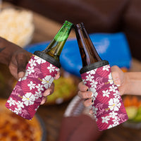 Pink Hawaiian Hibiscus Monstera 4 in 1 Can Cooler Tumbler Grunge Stylized LT01 - Polynesian Pride