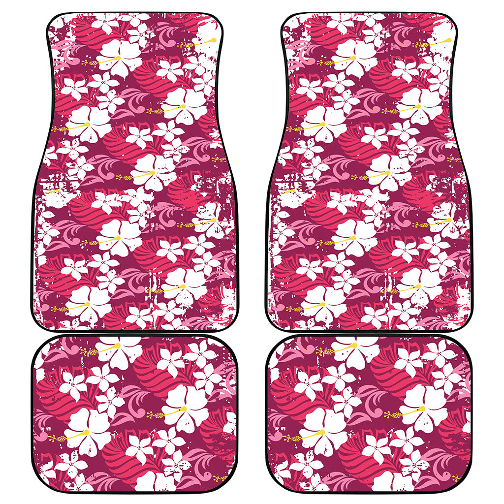 Pink Hawaiian Hibiscus Monstera Car Mats Grunge Stylized LT01 - Polynesian Pride