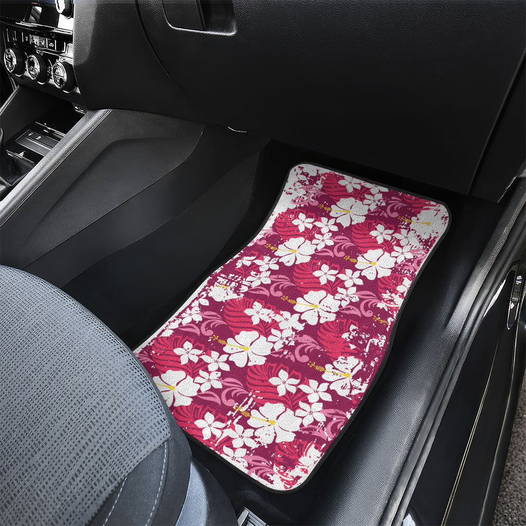 Pink Hawaiian Hibiscus Monstera Car Mats Grunge Stylized LT01 - Polynesian Pride