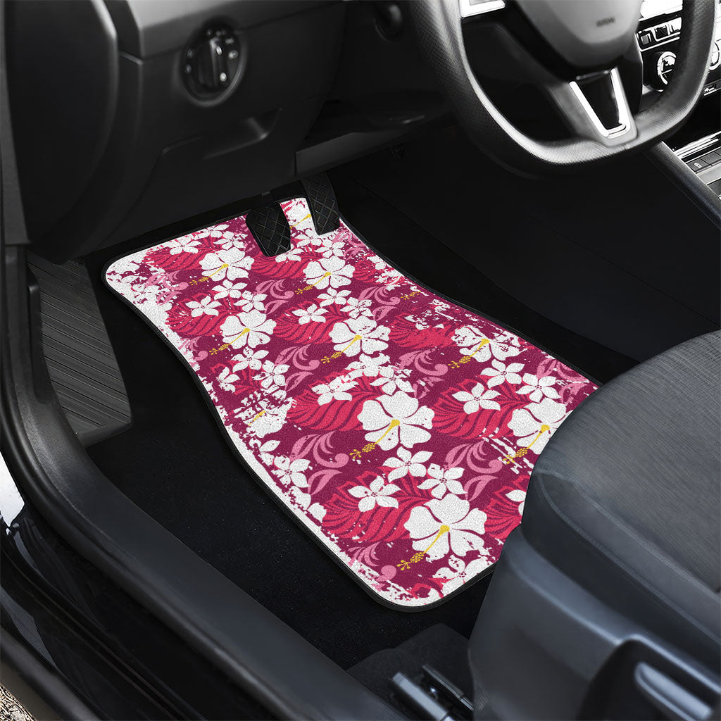 Pink Hawaiian Hibiscus Monstera Car Mats Grunge Stylized LT01 - Polynesian Pride