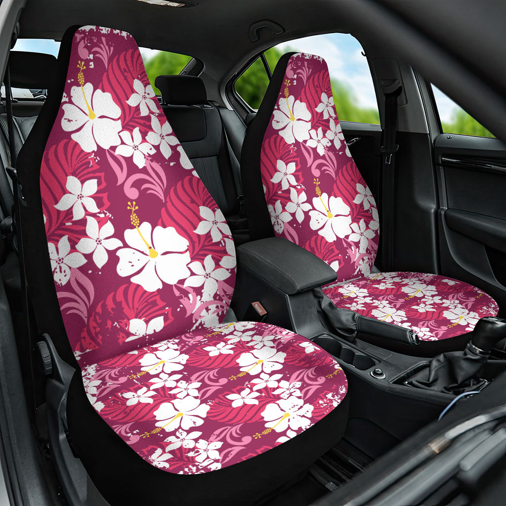 Pink Hawaiian Hibiscus Monstera Car Seat Cover Grunge Stylized