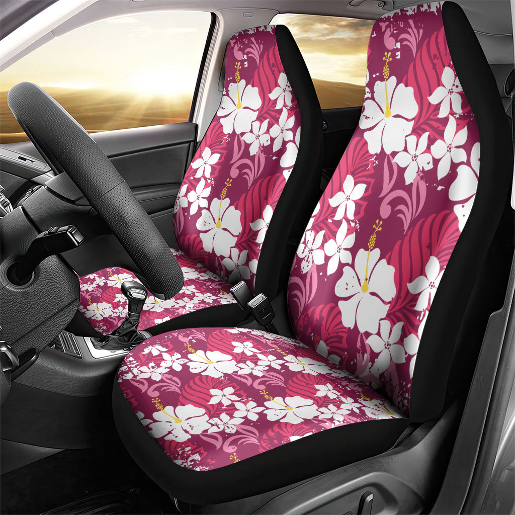Pink Hawaiian Hibiscus Monstera Car Seat Cover Grunge Stylized