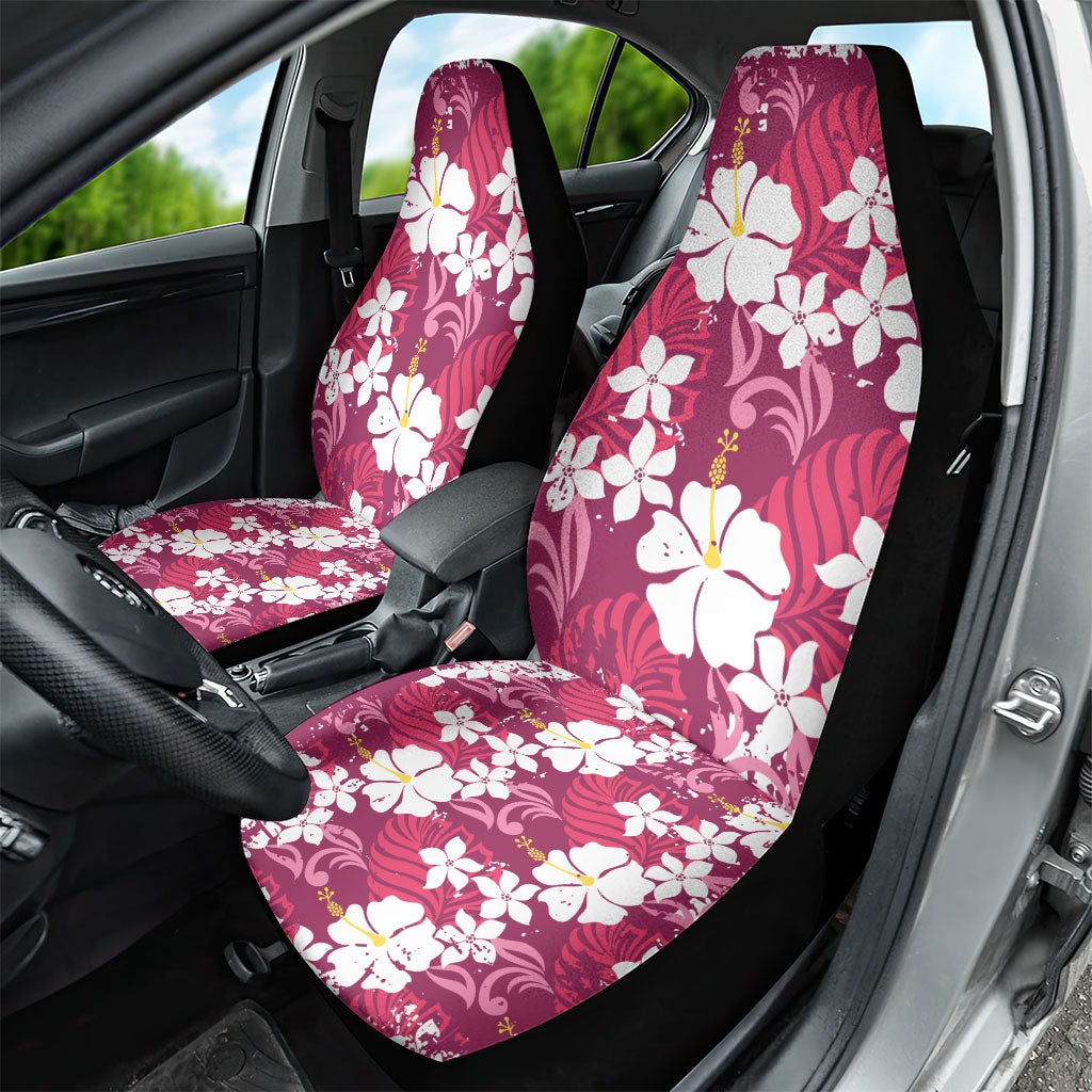 Pink Hawaiian Hibiscus Monstera Car Seat Cover Grunge Stylized
