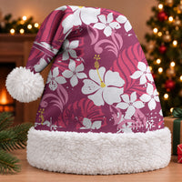 Pink Hawaiian Hibiscus Monstera Christmas Santa Hat Grunge Stylized LT01 With Fur Pink - Polynesian Pride