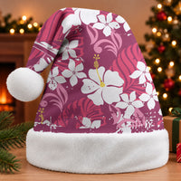Pink Hawaiian Hibiscus Monstera Christmas Santa Hat Grunge Stylized LT01 Without Fur Pink - Polynesian Pride