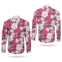 Pink Hawaiian Hibiscus Monstera Couples Matching Off Shoulder Short Dress and Long Sleeve Button Shirt Grunge Stylized LT01 - Polynesian Pride