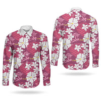 Pink Hawaiian Hibiscus Monstera Couples Matching Summer Maxi Dress and Long Sleeve Button Shirt Grunge Stylized LT01 - Polynesian Pride