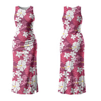 Pink Hawaiian Hibiscus Monstera Couples Matching Tank Maxi Dress and Long Sleeve Button Shirt Grunge Stylized LT01 - Polynesian Pride