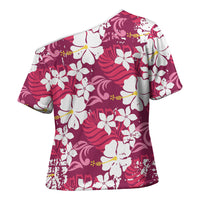 Pink Hawaiian Hibiscus Monstera Cross Shoulder Shirt Grunge Stylized