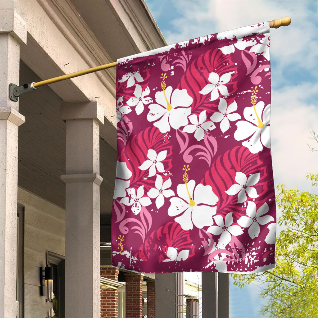 Pink Hawaiian Hibiscus Monstera Garden Flag Grunge Stylized