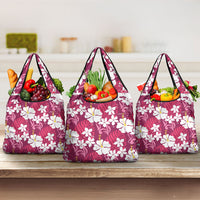 Pink Hawaiian Hibiscus Monstera Grocery Bag Grunge Stylized