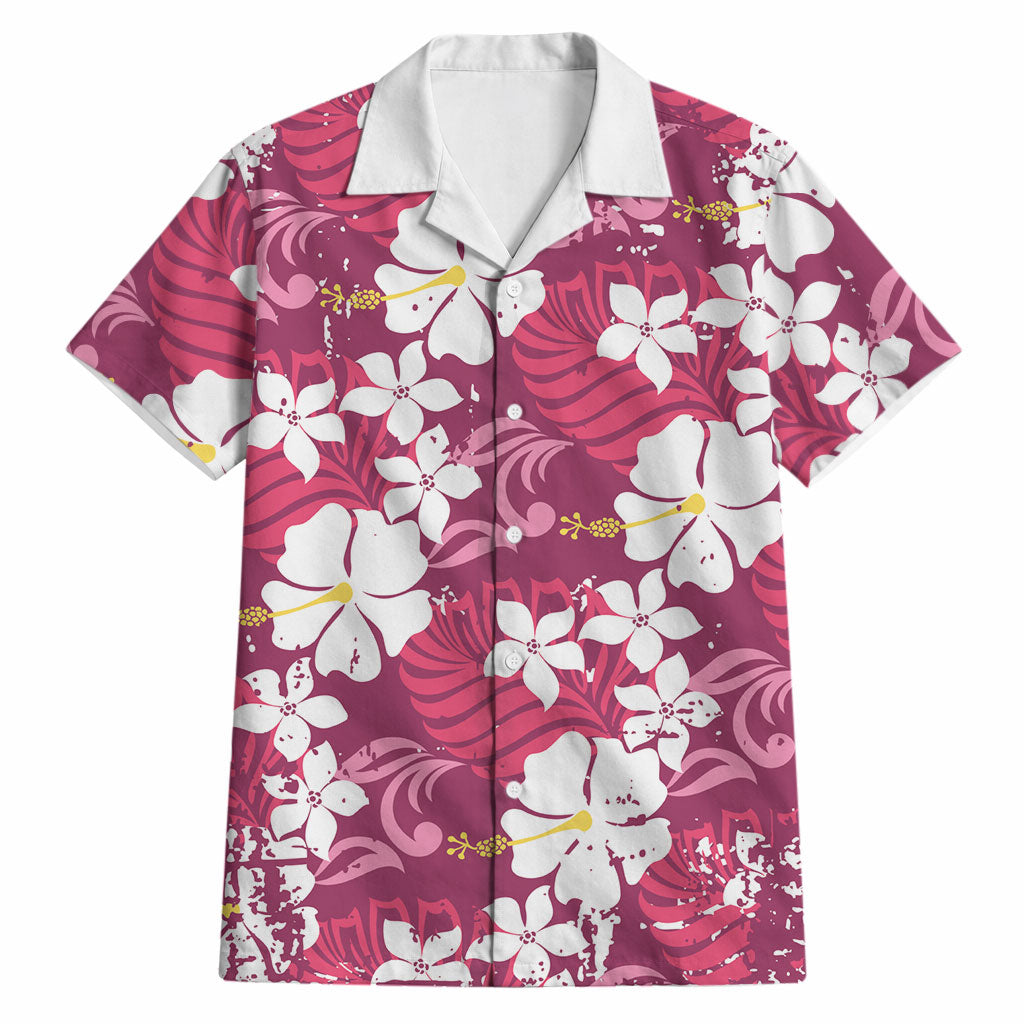 Pink Hawaiian Hibiscus Monstera Hawaiian Shirt Grunge Stylized