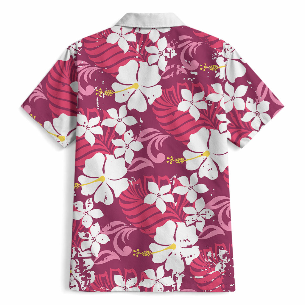 Pink Hawaiian Hibiscus Monstera Hawaiian Shirt Grunge Stylized