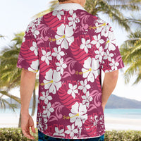 Pink Hawaiian Hibiscus Monstera Hawaiian Shirt Grunge Stylized