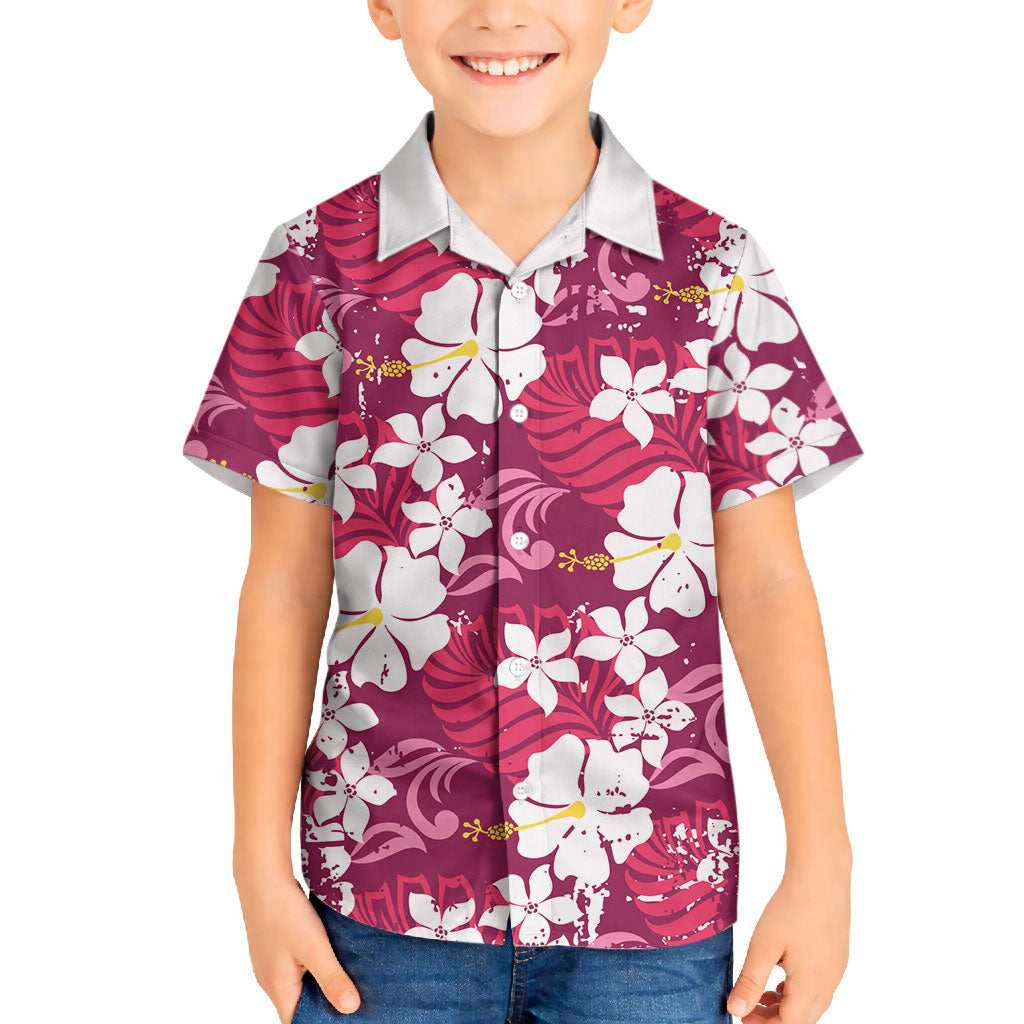 Pink Hawaiian Hibiscus Monstera Hawaiian Shirt Grunge Stylized