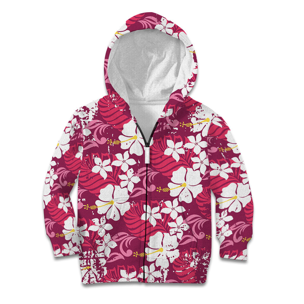 Pink Hawaiian Hibiscus Monstera Kid Hoodie Grunge Stylized