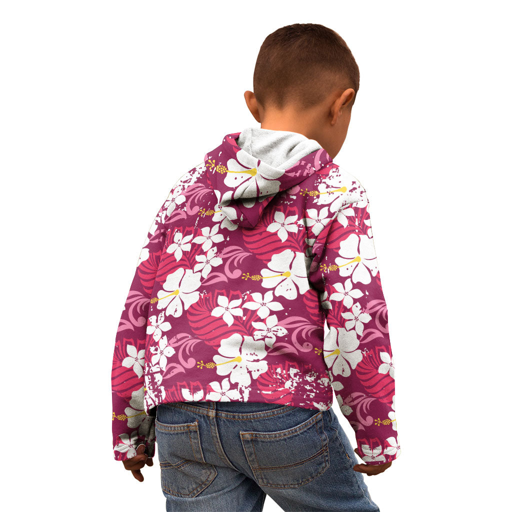 Pink Hawaiian Hibiscus Monstera Kid Hoodie Grunge Stylized