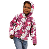 Pink Hawaiian Hibiscus Monstera Kid Hoodie Grunge Stylized