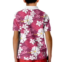 Pink Hawaiian Hibiscus Monstera Kid Polo Shirt Grunge Stylized LT01 - Polynesian Pride