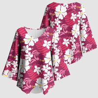 Pink Hawaiian Hibiscus Monstera Kimono Sleeve Blouse Grunge Stylized