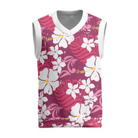 Pink Hawaiian Hibiscus Monstera Christmas Knitted V-Neck Vest Grunge Stylized LT01 Pink - Polynesian Pride