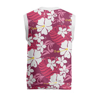 Pink Hawaiian Hibiscus Monstera Christmas Knitted V-Neck Vest Grunge Stylized LT01 - Polynesian Pride