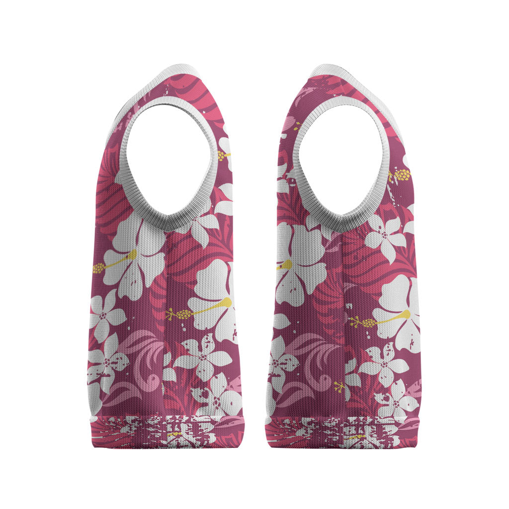 Pink Hawaiian Hibiscus Monstera Christmas Knitted V-Neck Vest Grunge Stylized LT01 - Polynesian Pride