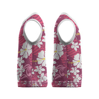 Pink Hawaiian Hibiscus Monstera Christmas Knitted V-Neck Vest Grunge Stylized LT01 - Polynesian Pride