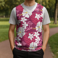 Pink Hawaiian Hibiscus Monstera Christmas Knitted V-Neck Vest Grunge Stylized LT01 - Polynesian Pride