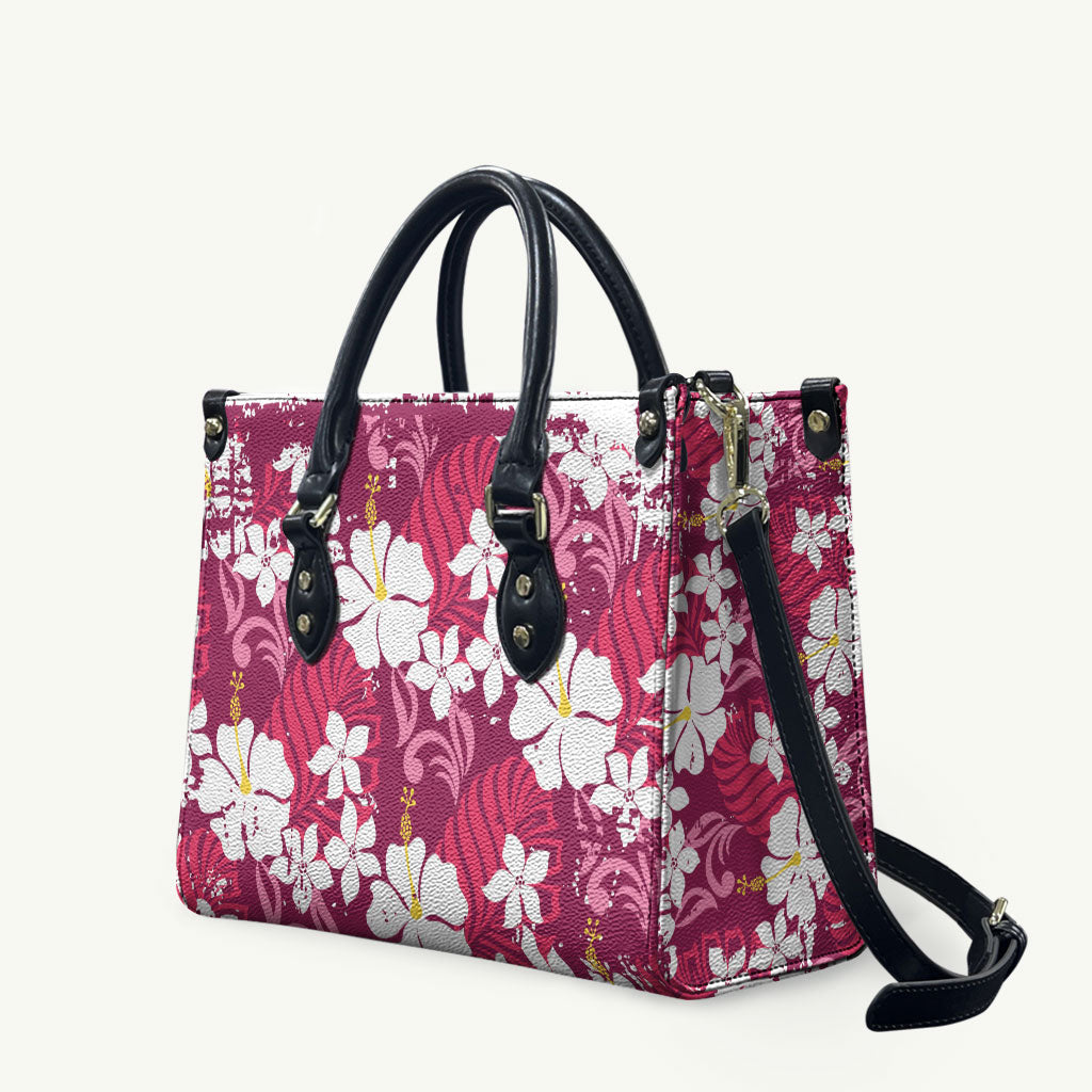 Pink Hawaiian Hibiscus Monstera Leather Bag Grunge Stylized LT01 Pink - Polynesian Pride