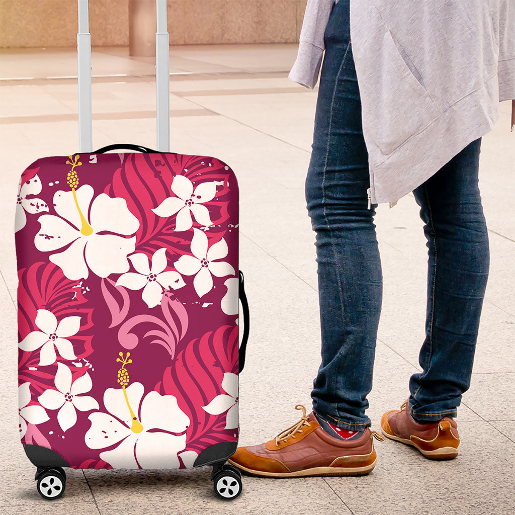 Pink Hawaiian Hibiscus Monstera Luggage Cover Grunge Stylized LT01 Pink - Polynesian Pride