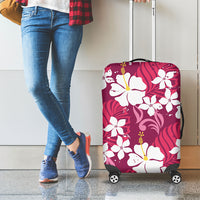 Pink Hawaiian Hibiscus Monstera Luggage Cover Grunge Stylized LT01 - Polynesian Pride
