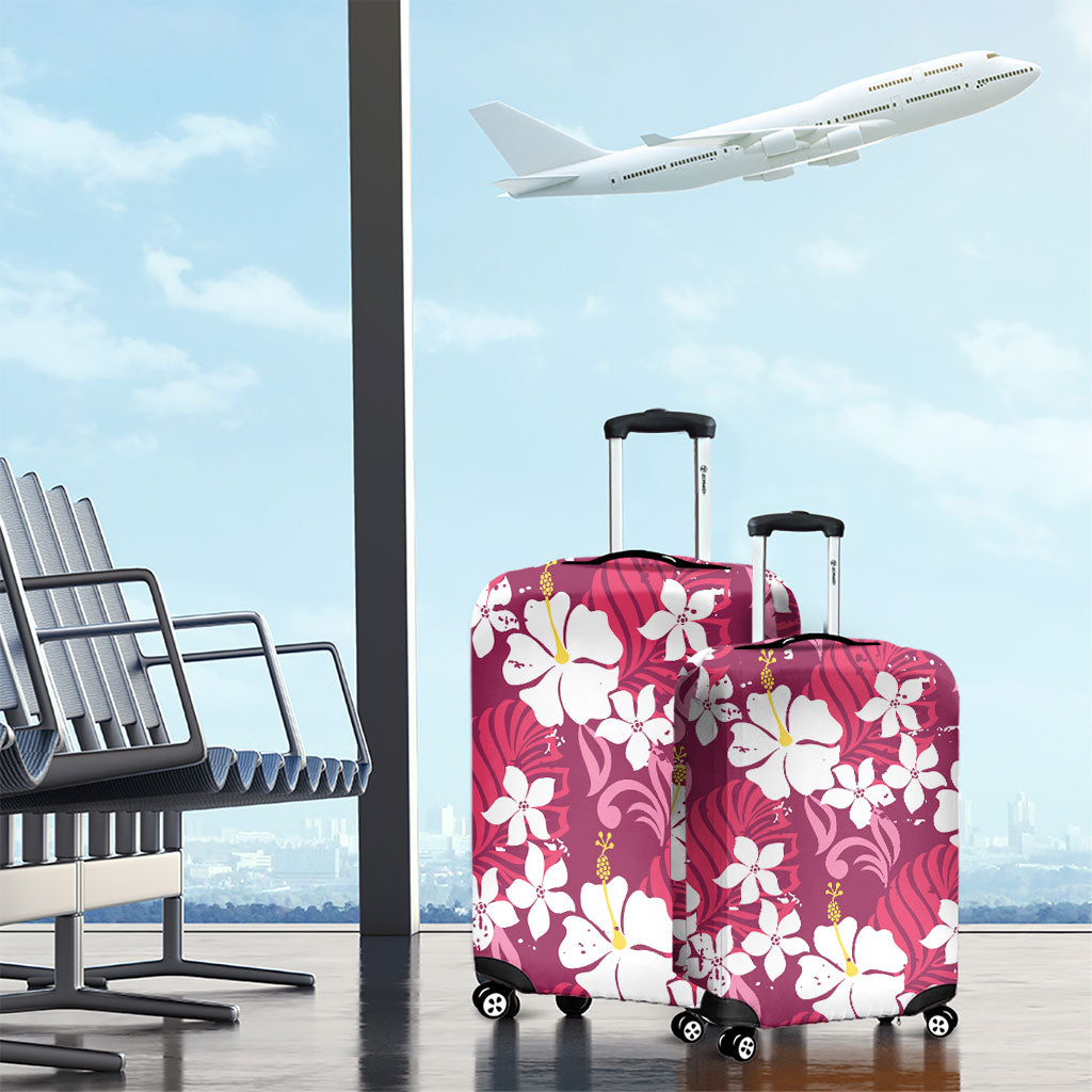 Pink Hawaiian Hibiscus Monstera Luggage Cover Grunge Stylized LT01 - Polynesian Pride