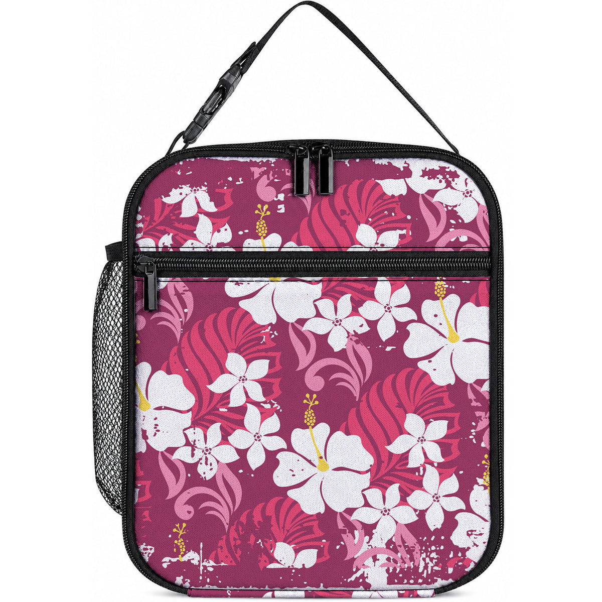 Pink Hawaiian Hibiscus Monstera Lunch Bag Grunge Stylized