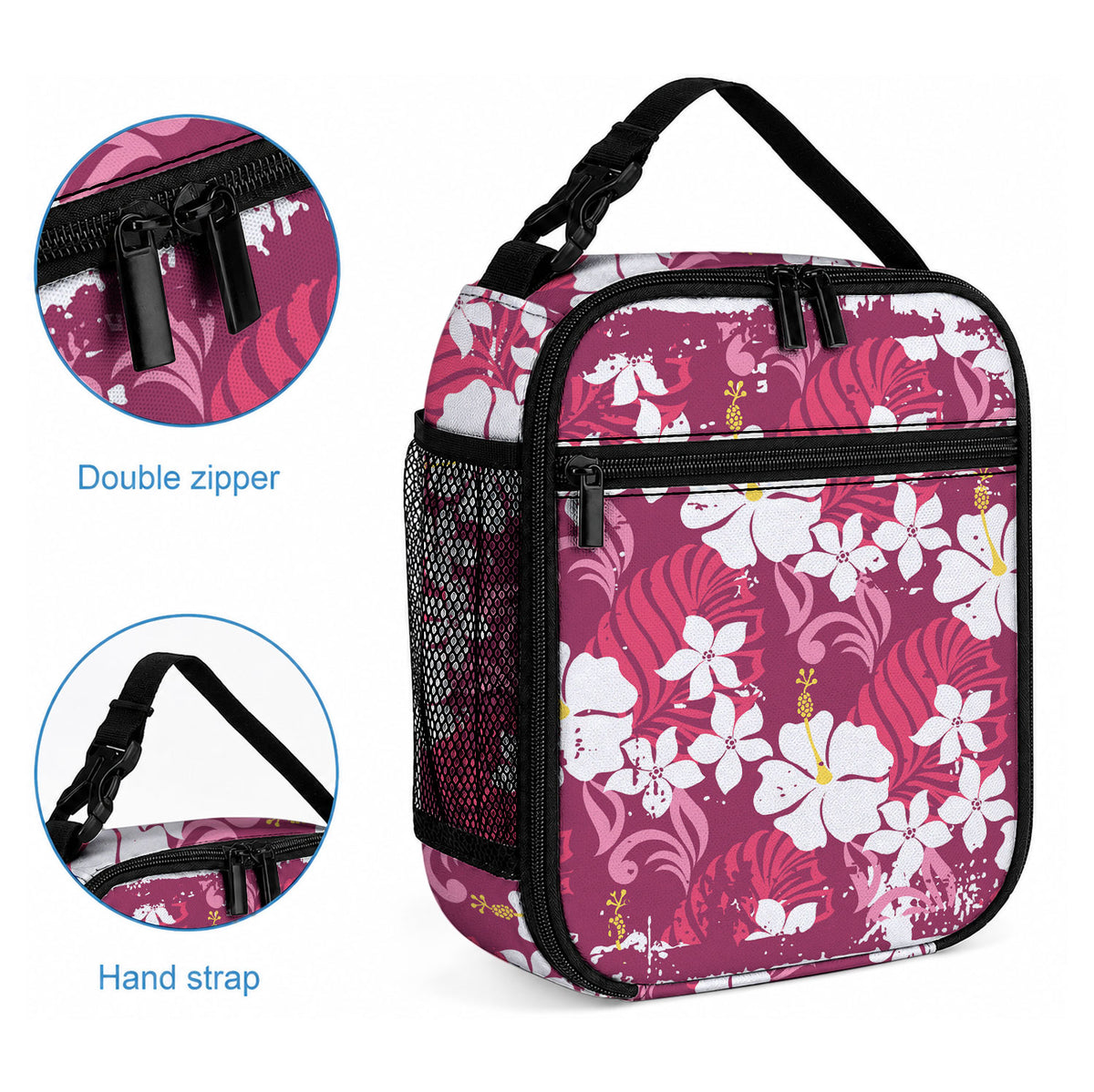 Pink Hawaiian Hibiscus Monstera Lunch Bag Grunge Stylized