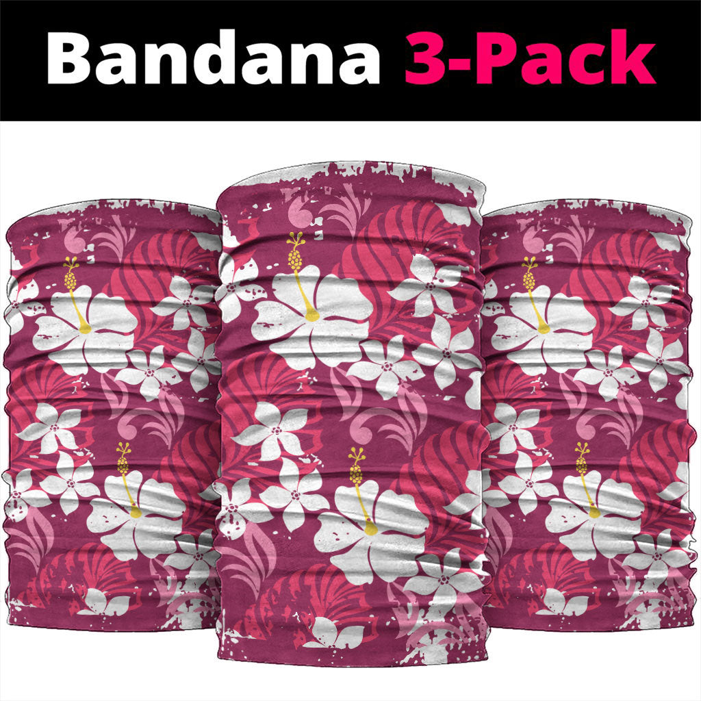 Pink Hawaiian Hibiscus Monstera Neck Gaiter Grunge Stylized LT01 package One Size: 25*50cm Pink - Polynesian Pride