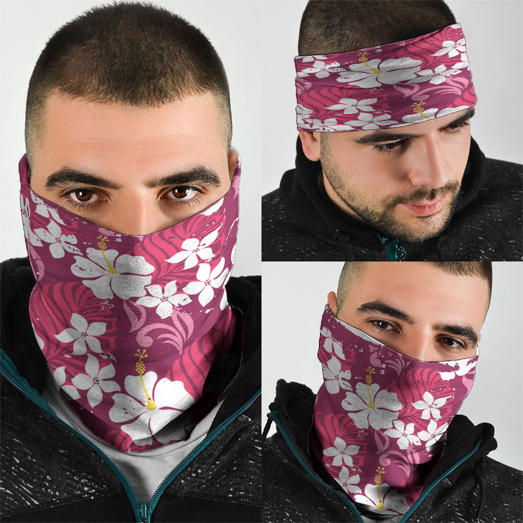 Pink Hawaiian Hibiscus Monstera Neck Gaiter Grunge Stylized LT01 - Polynesian Pride