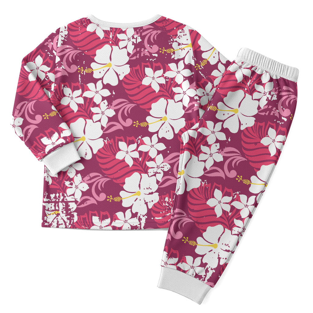 Pink Hawaiian Hibiscus Monstera Christmas Pajama Set Grunge Stylized LT01 - Polynesian Pride