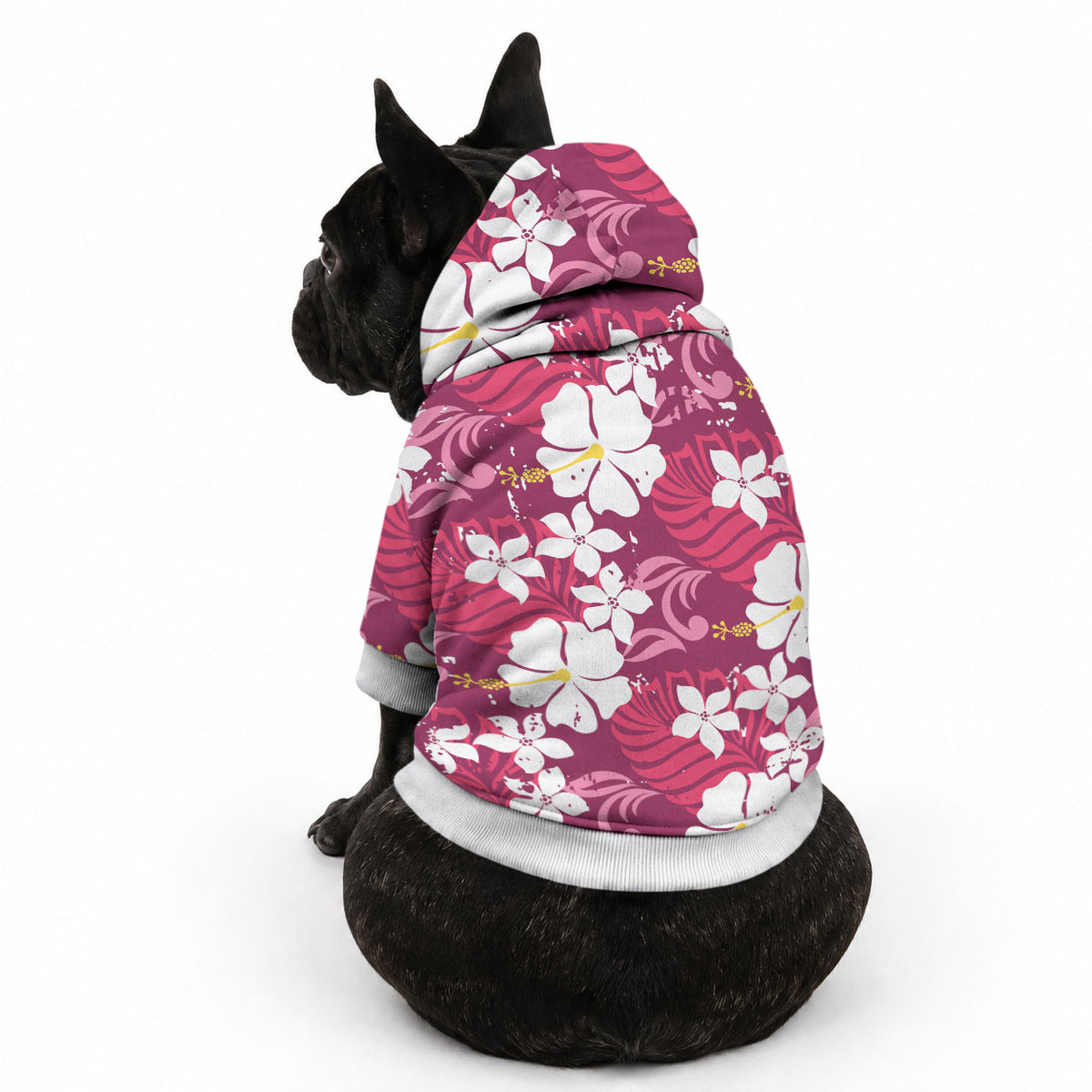 Pink Hawaiian Hibiscus Monstera Pet Hoodie Grunge Stylized