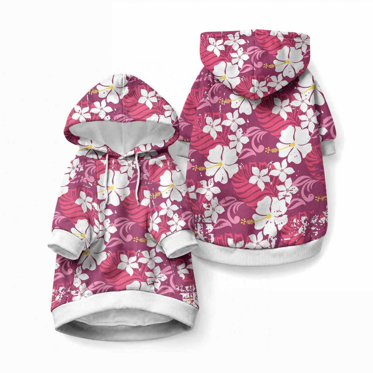 Pink Hawaiian Hibiscus Monstera Pet Hoodie Grunge Stylized
