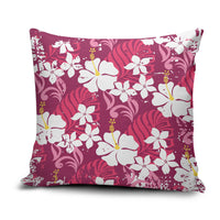 Pink Hawaiian Hibiscus Monstera Pillow Cover Grunge Stylized